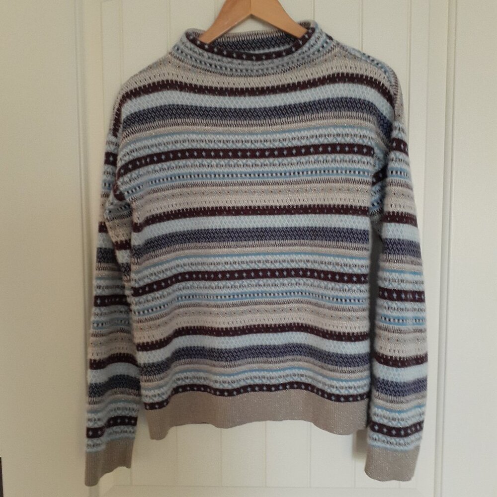 Ann Taylor Sparkle Fair Isle Funnel Neck Sweater Blue Size XS